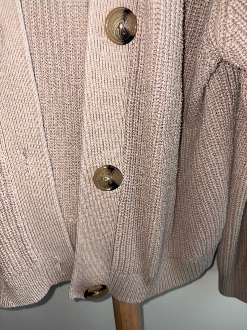 H&M Oversized Waffle Knit Button-Front Cardigan - Taupe - Picture 2 of 5